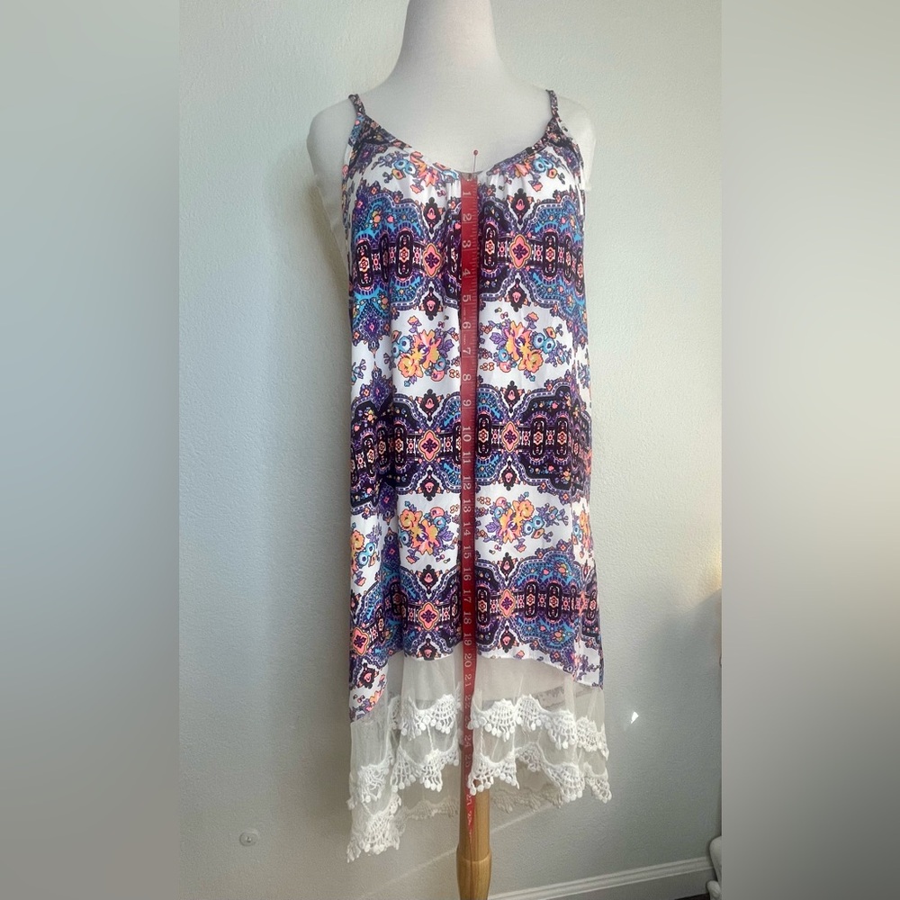 Reborn J Maxi Strappy Dress Medium Neon Floral Print with Asymmetrical Lace Hem